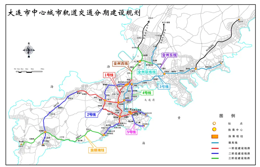 地铁一号线主要是向大连市区北部延伸,快轨三号线到东部的金石滩旅游